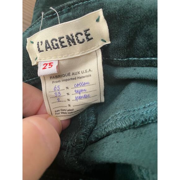 NWT L’AGENCE piper high rise skinny in Evergreen velvet size 25 - Picture 8 of 8